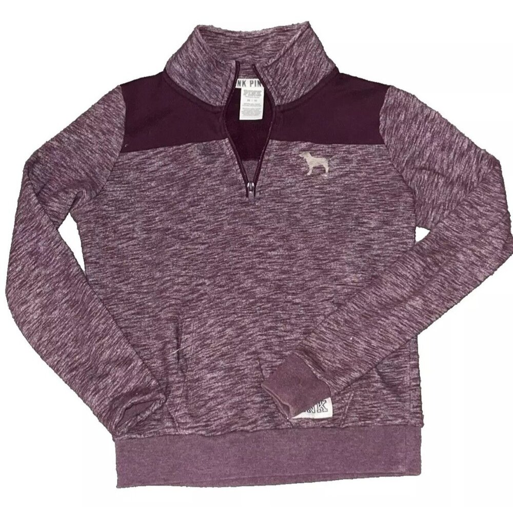 Victorias Secret Pink Womens XS Quarter Zip Pullover Sweater Burgundy Heather Co